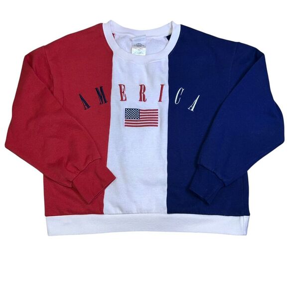America Striped Crewneck Sweatshirt Size Medium IML Long Sleeve Pullover - Picture 1 of 9